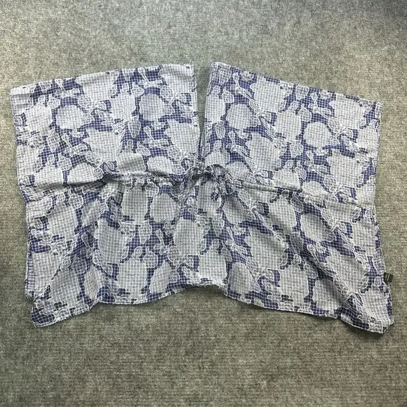 ANTHROPOLOGIE Kaftan Blouse Woman One Size Blue Floral Tie Front Flowy Sheer - Picture 3 of 13